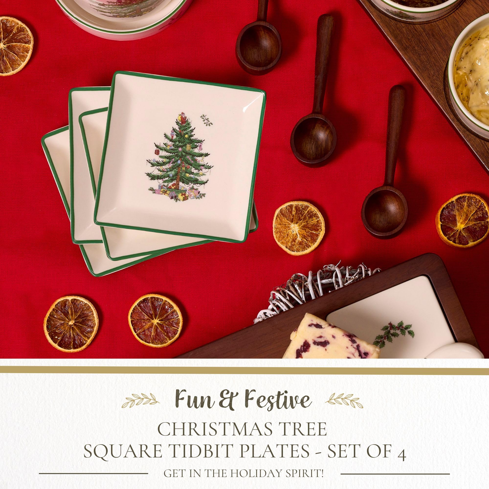 Amazon.com: Spode Christmas Tree Tidbit Square Plates (Set of 4